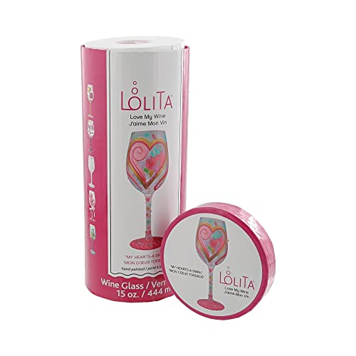 Enesco Designs by Lolita My Hearts-a-Swirl Hand-Painted Artisan Wine Glass, 15 Ounce, Multicolor