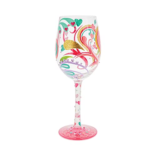 Enesco Designs by Lolita My Hearts-a-Swirl Hand-Painted Artisan Wine Glass, 15 Ounce, Multicolor