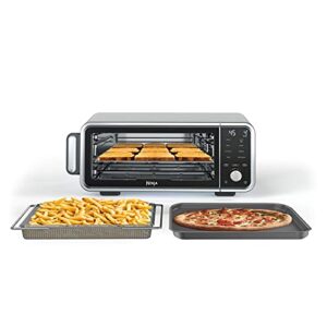 ninja sp201 digital air fry pro countertop 8-in-1 oven with extended height, xl capacity, flip up & away capability for storage space, basket, wire rack crumb tray, silver (renewed), black