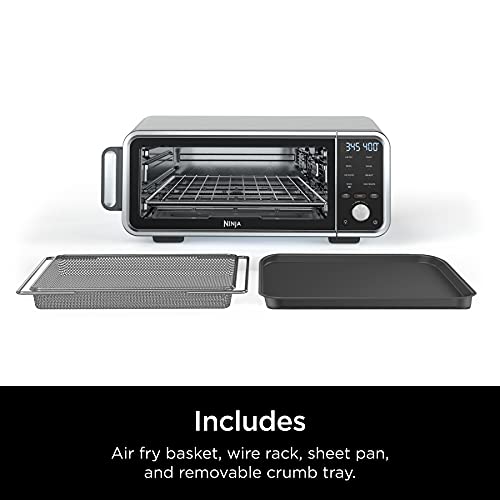 Ninja SP201 Digital Air Fry Pro Countertop 8-in-1 Oven with Extended Height, XL Capacity, Flip Up & Away Capability for Storage Space, Basket, Wire Rack Crumb Tray, Silver (Renewed), Black