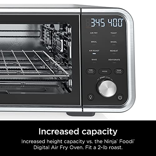 Ninja SP201 Digital Air Fry Pro Countertop 8-in-1 Oven with Extended Height, XL Capacity, Flip Up & Away Capability for Storage Space, Basket, Wire Rack Crumb Tray, Silver (Renewed), Black