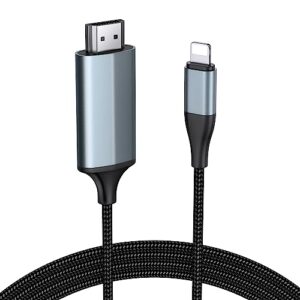 lulaven hdmi cable for iphone to tv, lighting to hdmi adapter connector compatible with iphone14, 13, 12, 11 & youtube tv output with 1080p hd display, just plug and play (13.2ft, gray)