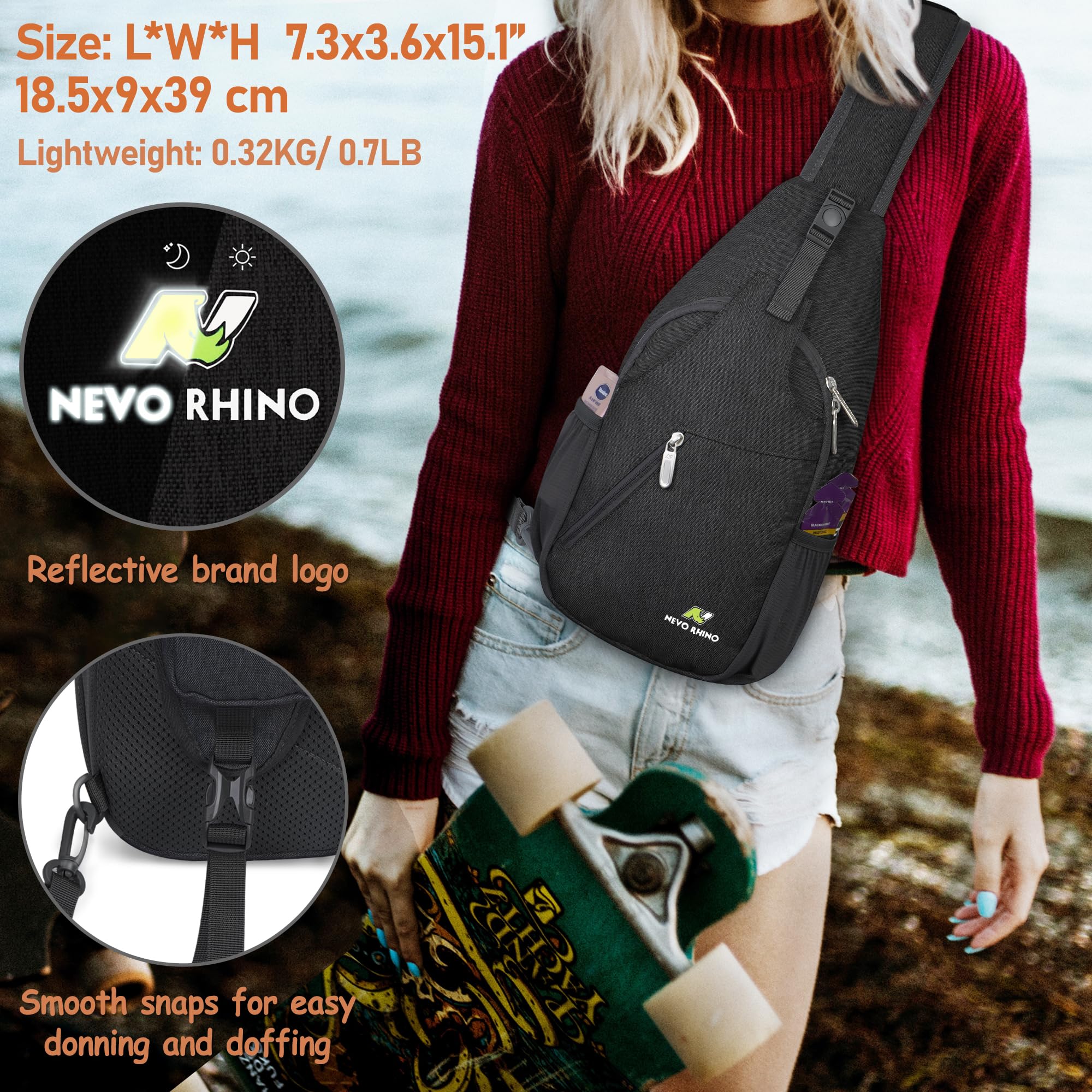 N NEVO RHINO Crossbody Sling Backpack Cross Body Bags for Women Small Sling Chest Bag Shoulder Backpack Travel Hiking Daypack