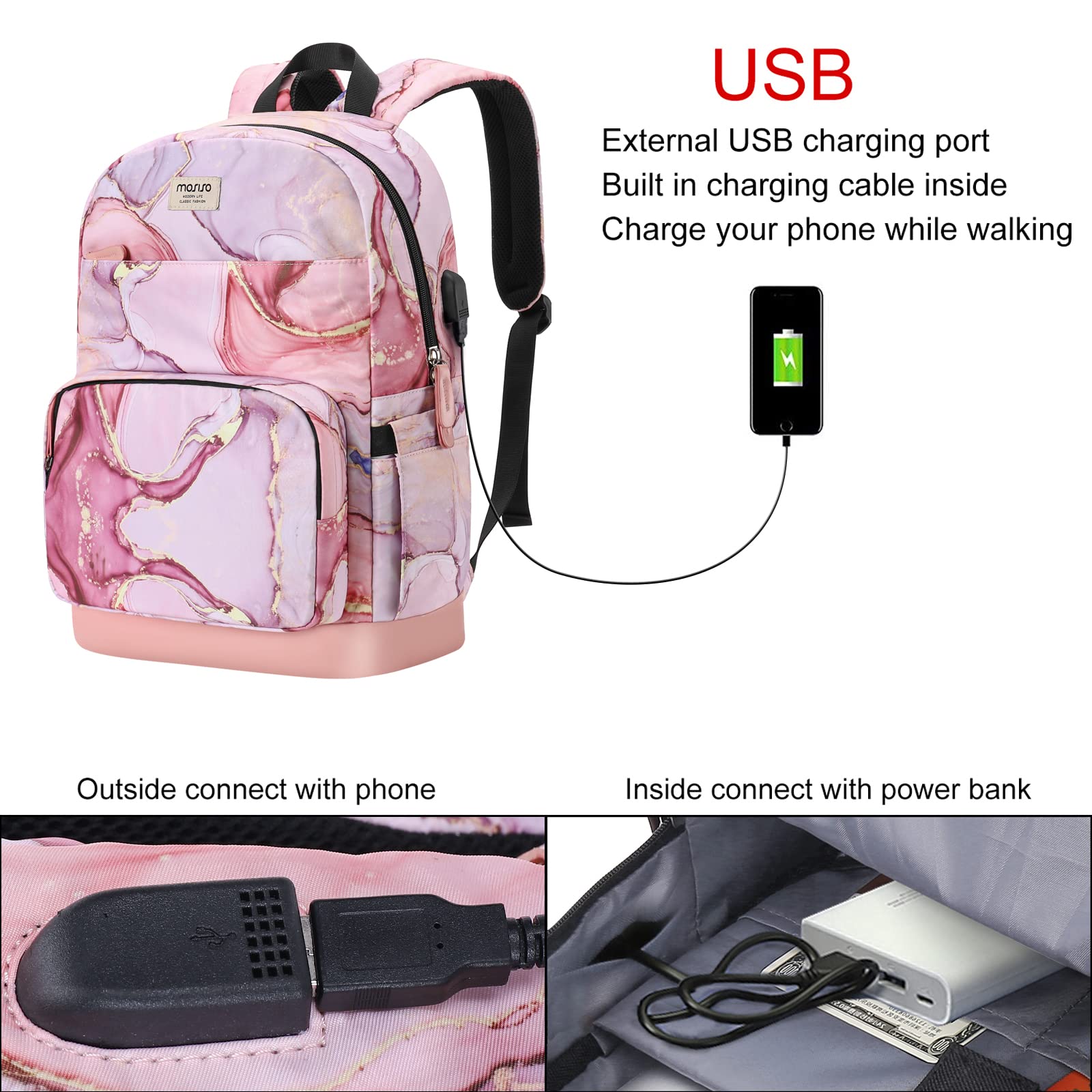 MOSISO Laptop Shoulder Bag Compatible with MacBook Air 13 inch A2337 A2179 A1932/Pro A2338 A2251 A2289 A2159 A1989 A1706 A1708, Polyester Sleeve with Trolley Belt Marble MO-MBH216 & Laptop Backpack