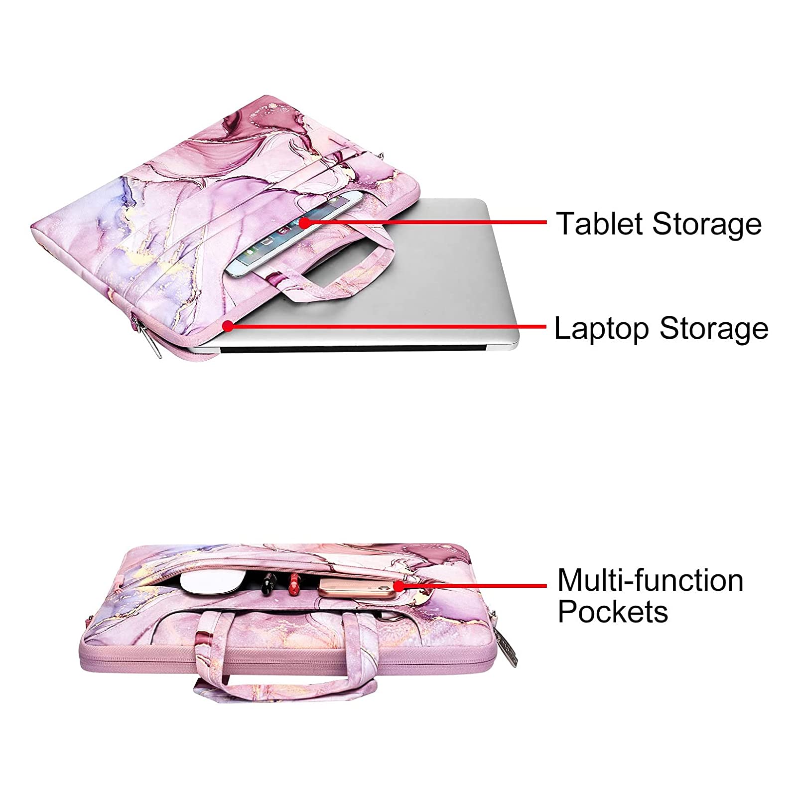 MOSISO Laptop Shoulder Bag Compatible with MacBook Air 13 inch A2337 A2179 A1932/Pro A2338 A2251 A2289 A2159 A1989 A1706 A1708, Polyester Sleeve with Trolley Belt Marble MO-MBH216 & Laptop Backpack