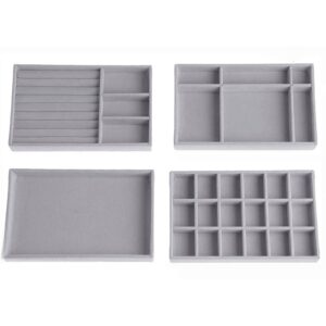 airzsnry jewelry organizer for drawer, velvet jewelry insert tray, stackable jewelry storage inserts stacking accessories display for dresser(grey,set of 4)