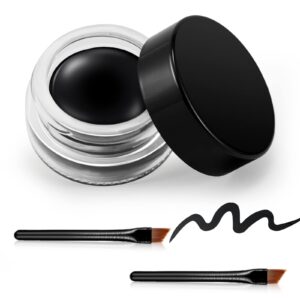 erinde black gel eyeliner, waterproof long lasting cream eyeliner gel, high-intensity pigments smudge-proof eye liner eyebrow makeup, water-resistant eyeliner with 2pcs brushes, 02# balck