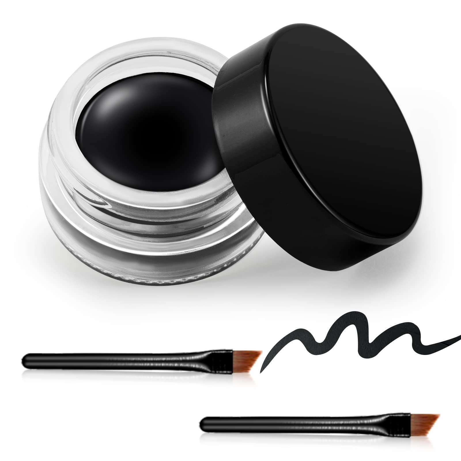 Erinde Black Gel Eyeliner, Waterproof Long Lasting Cream Eyeliner Gel, High-Intensity Pigments Smudge-Proof Eye Liner Eyebrow Makeup, Water-Resistant Eyeliner with 2PCS Brushes, 02# Balck