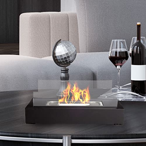 Bio Ethanol Tabletop Fire Pit Set – 2-Pack Indoor or Outdoor Smokeless Portable Fireplace – Clean Burning 360-View Modern Décor by Northwest (Black)