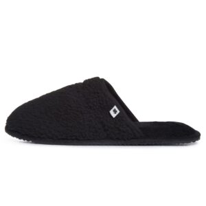 lucky brand mens sherpa memory foam scuff slippers, slip on house bedroom slipper, warm indoor slide, black, large