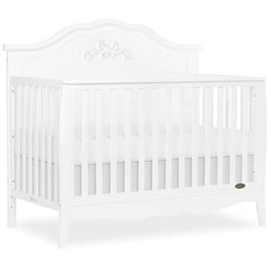 sweetpea baby jasmine 4-in-1 convertible crib in white, 3 mattress height settings, greenguard gold certified, metal mattress support, solid new zealand pinewood