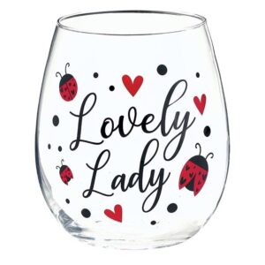 Ladybug Lovely Lady Stemless Wine glass with a Clear Gift Box 16oz