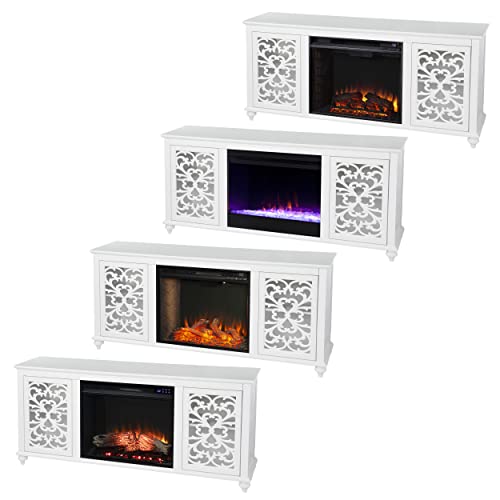 SEI Furniture Maldina Electric Fireplace TV Stand for TVs up to 56 Inches with Color Changing LED Flame, White