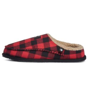 lucky brand men's plaid memory foam slip on clog slippers, indoor outdoor mens house shoes, warm bedroom clogs slipper for men, red, large