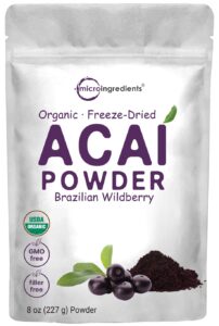 organic acai powder, 8oz | 100% natural fruit powder | freeze-dried brazilian wildberry source | no sugar & additives | great flavor for drinks, smoothie, & beverages | non-gmo & vegan friendly