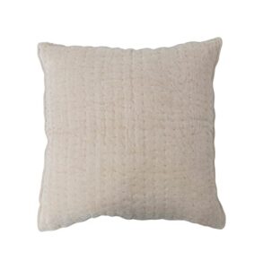 creative co-op quilted cotton chenille kantha stitch pillow, 20" l x 20" w x 2" h, cream