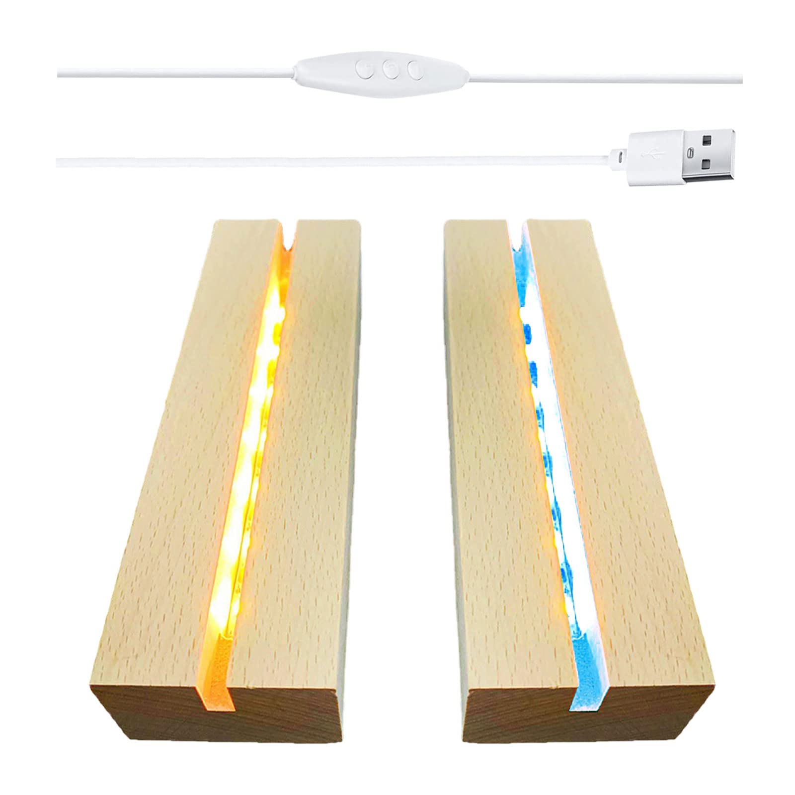 SYWAN 2Pack 6" Wood Rectangle Display Pedestal,Wooden Rectangle Colorful Lights Display Base for Acrylic and Plexiglass,Wood Night LED Light Lamp Base