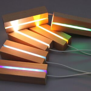 SYWAN 2Pack 6" Wood Rectangle Display Pedestal,Wooden Rectangle Colorful Lights Display Base for Acrylic and Plexiglass,Wood Night LED Light Lamp Base