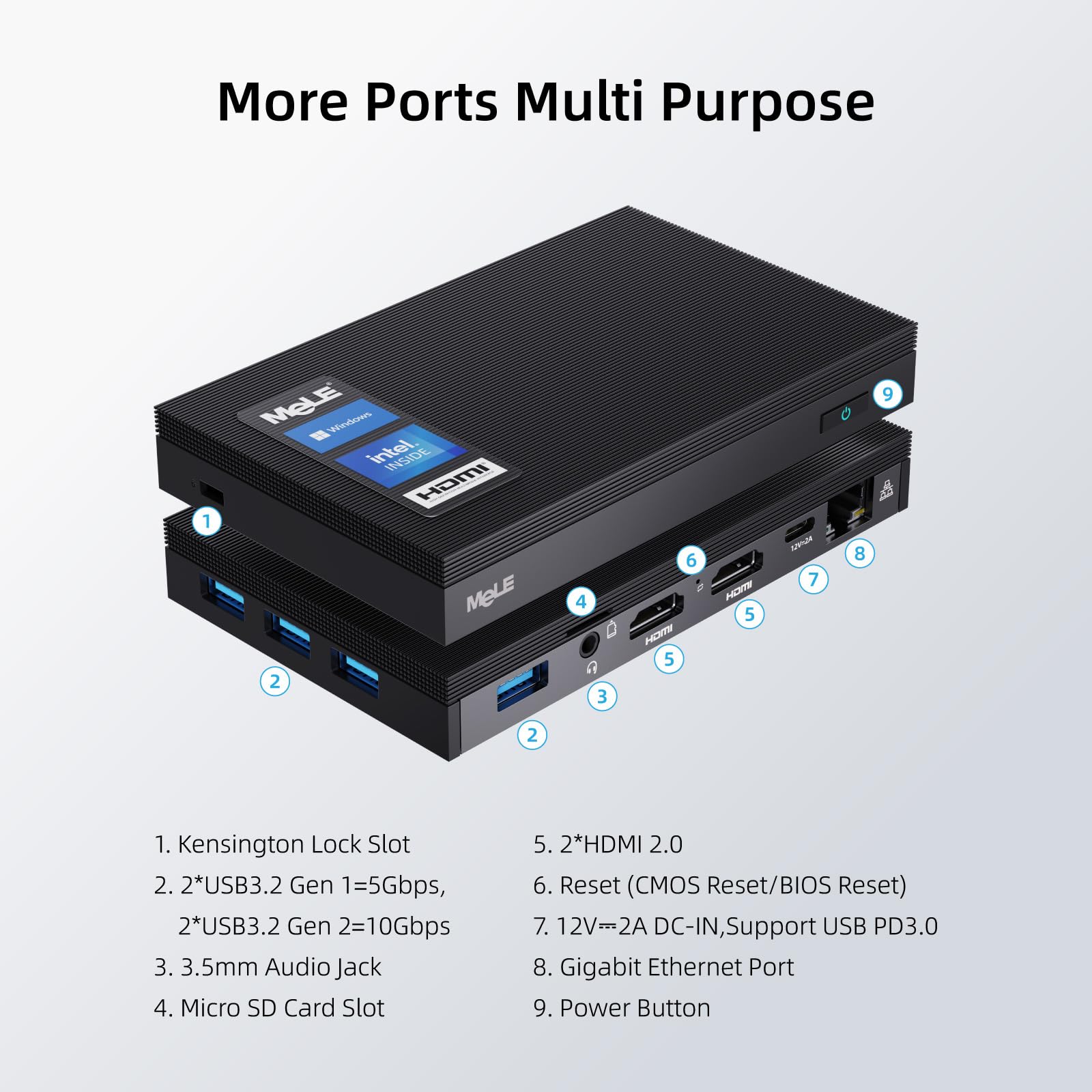 MeLE Fanless Mini PC Quieter3Q 11th Gen N5105 8GB 256GB Windows 11 Pro Micro Computer WiFi 6 Small Desktop Service with USB-C PD, Gigabit Ethernet, Dual HDMI 4K, Auto Power on, PXE Support M.2 SSD