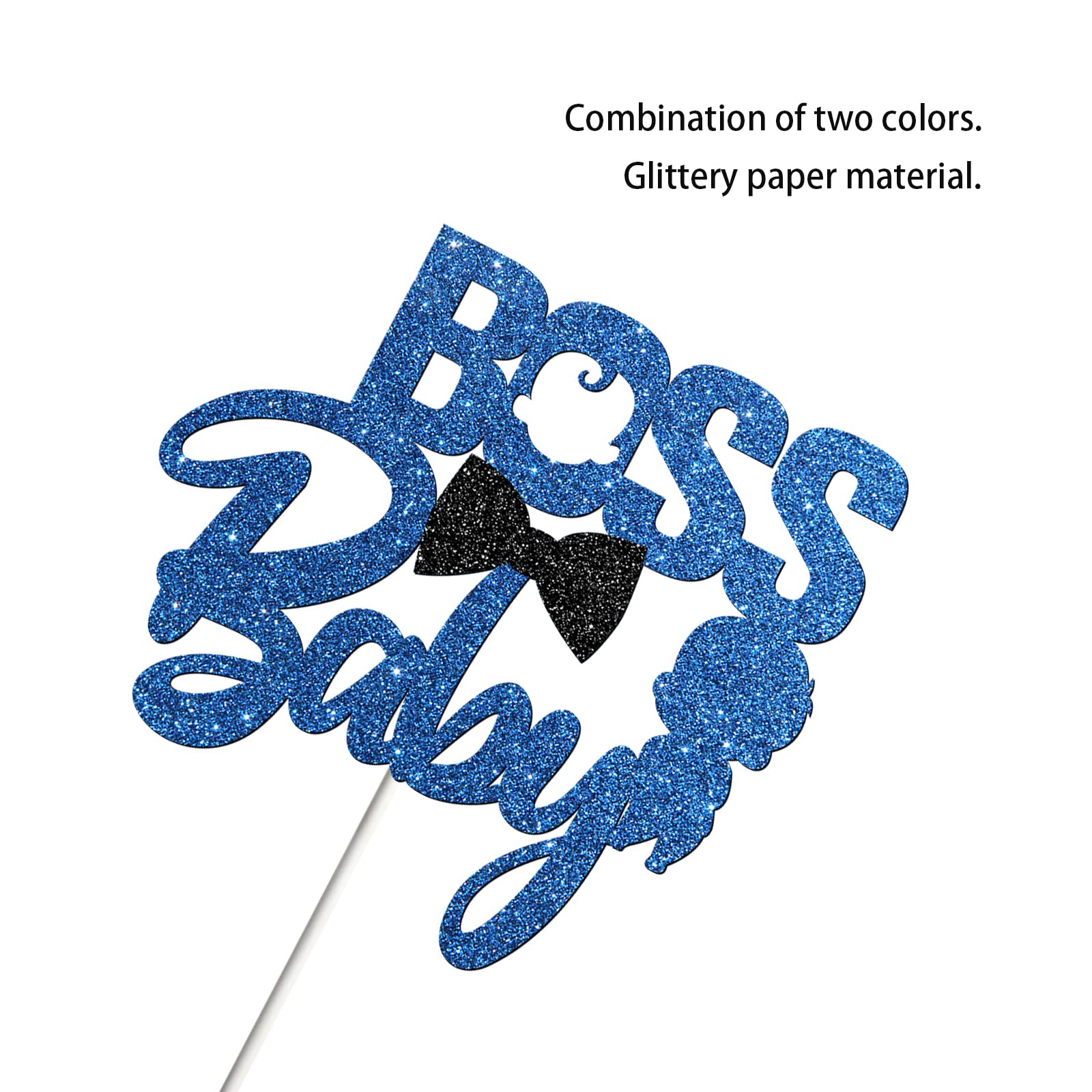 Boss Baby Cake Topper for Boy Birthday, Gender Reveal Welcome Baby Boy Cake Decoration, Baby Shower Birthday Party Supplies Boss Boy - Blue Black Glitter