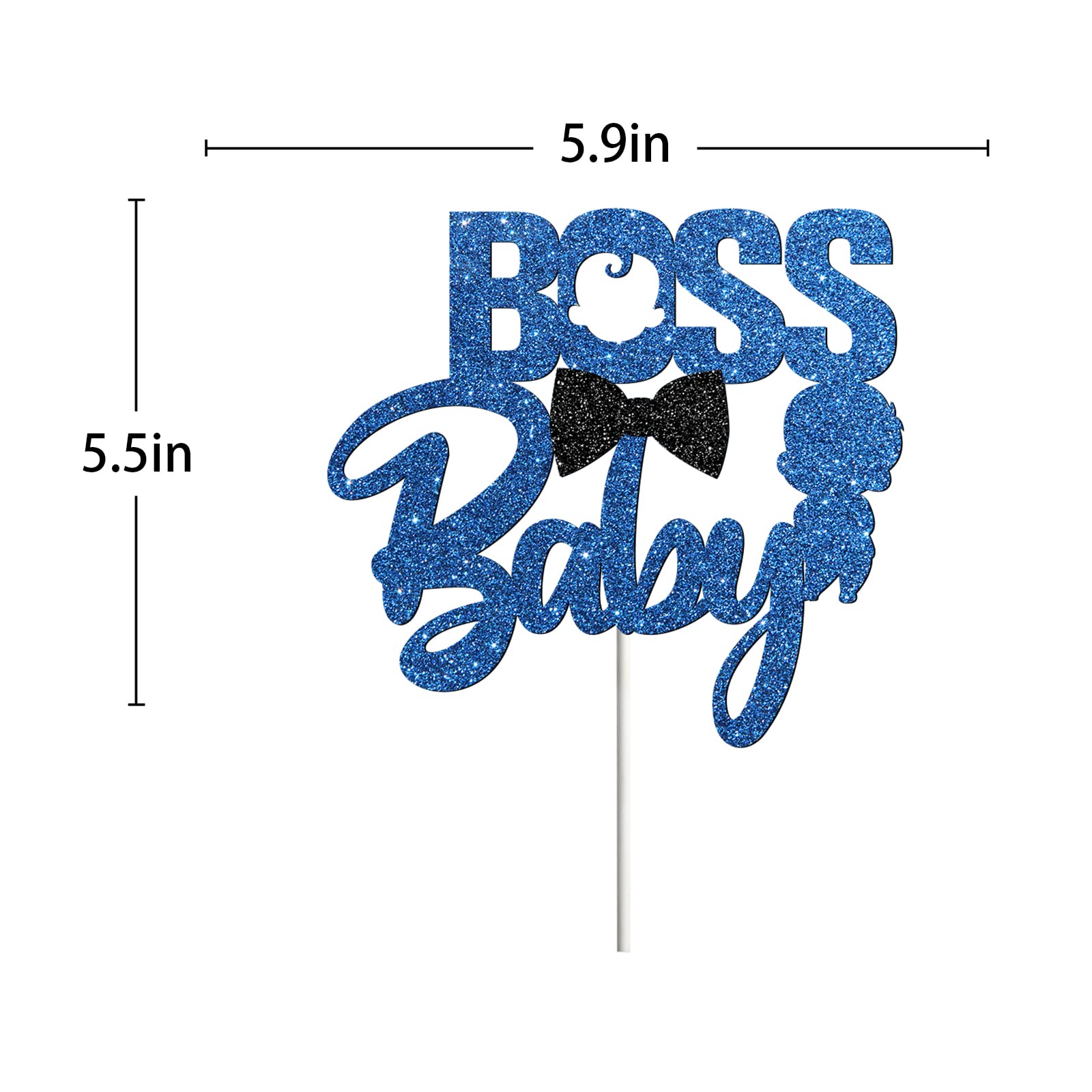 Boss Baby Cake Topper for Boy Birthday, Gender Reveal Welcome Baby Boy Cake Decoration, Baby Shower Birthday Party Supplies Boss Boy - Blue Black Glitter