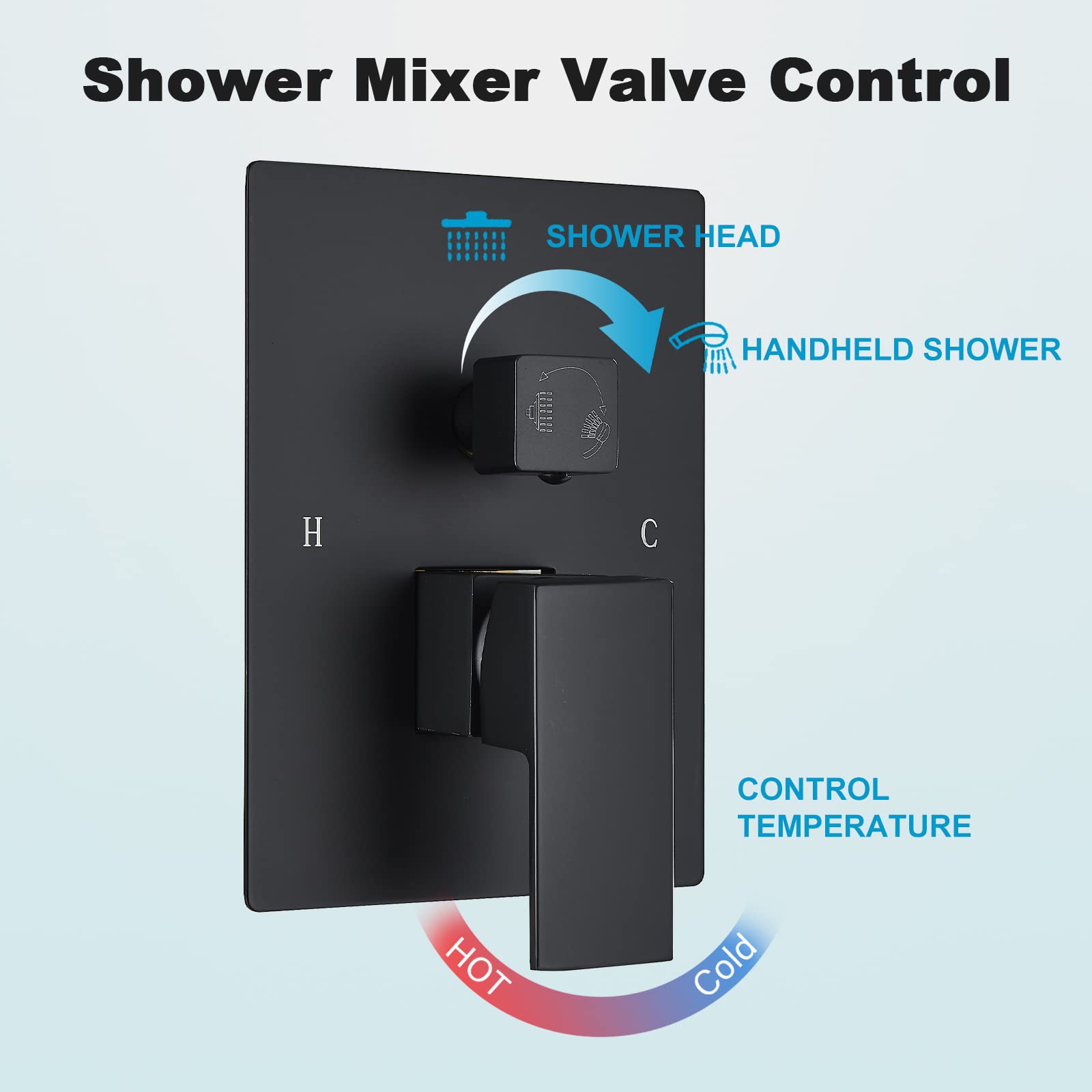 12 Inches Ceiling Mount Shower Faucets Sets Complete Shower System LED Rainfall Shower Head System Rough-in Valve Body and Trim Included Matte Black…