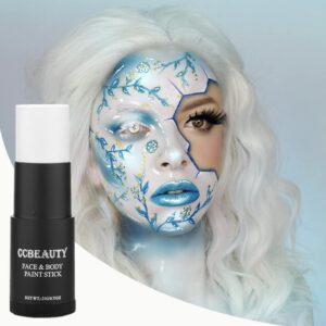 CCBeauty Clown White Face Body Paint Stick Oil, White Eye Black Sticks for Sports, Cream Skeleton Joker Mime Foundation Makeup, Hypoallergenic Face Painting Kit for Halloween SFX Cosplay Costume Party