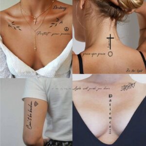 IMPRESSED Realistic Temporary Tattoos – 42 Custom Sheets Tiny Fake Self Care Tattoo – Inspirational Minimalist Affirmation Words and Motivational Quote Permanent Tats for Adult Teens Women Face Body
