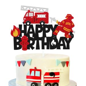 fireman cake topper fire hydrant truck firefighter helmet alarm engine themed for kids boy girl happy birthday party cake decoration
