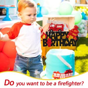 Fireman Cake Topper Fire Hydrant Truck Firefighter Helmet Alarm Engine Themed for Kids Boy Girl Happy Birthday Party Cake Decoration