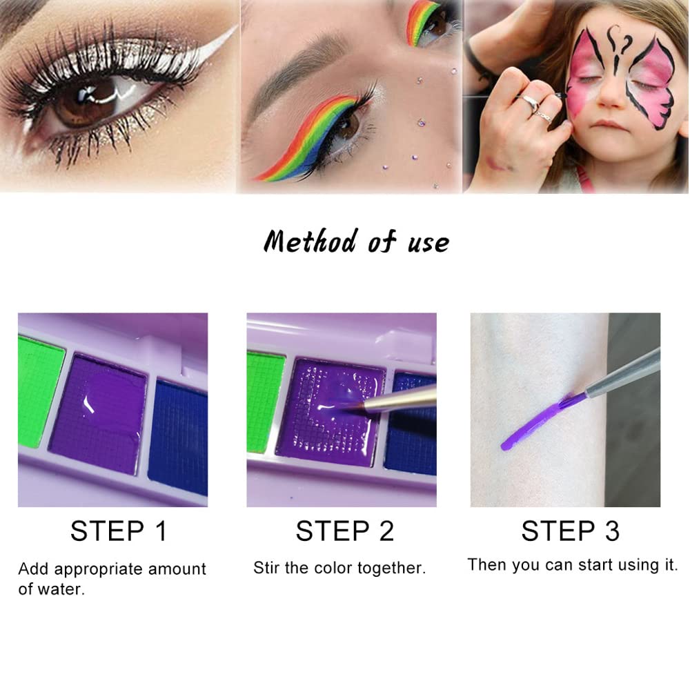 Yeweian 8 Colors Water Activated Eyeliner Palette Liquid Eyeliner Colorful Set Hydra Graphic Eyeliner Makeup Neon Face Paint Glow UV Black White Red Face Body Paint,Clown Makeup Kit (01)