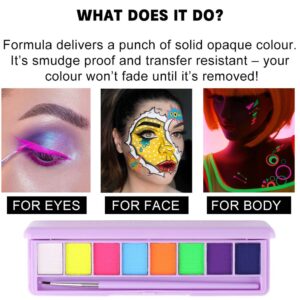 Yeweian 8 Colors Water Activated Eyeliner Palette Liquid Eyeliner Colorful Set Hydra Graphic Eyeliner Makeup Neon Face Paint Glow UV Black White Red Face Body Paint,Clown Makeup Kit (01)