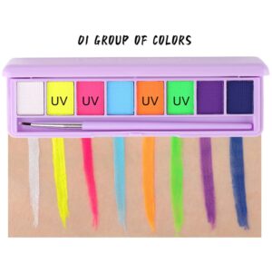 Yeweian 8 Colors Water Activated Eyeliner Palette Liquid Eyeliner Colorful Set Hydra Graphic Eyeliner Makeup Neon Face Paint Glow UV Black White Red Face Body Paint,Clown Makeup Kit (01)