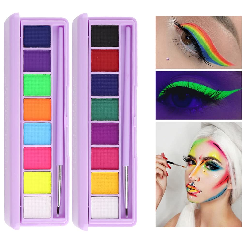 Yeweian 8 Colors Water Activated Eyeliner Palette Liquid Eyeliner Colorful Set Hydra Graphic Eyeliner Makeup Neon Face Paint Glow UV Black White Red Face Body Paint,Clown Makeup Kit (01)