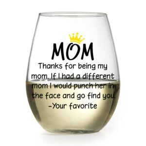 dyjybmy thanks for being my mom wine glass, pregnancy announcement gift for women mom, unique xmas gift idea for her from son, daughter, kids, funny mothers day gifts for mom, new mom, wife
