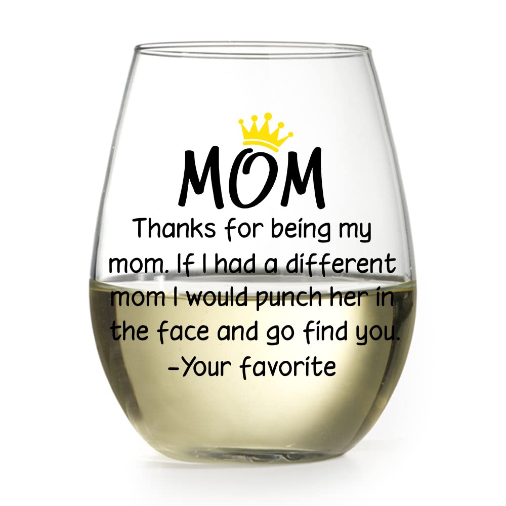 DYJYBMY Thanks For Being My Mom Wine Glass, Pregnancy Announcement gift for Women Mom, Unique Xmas Gift Idea for Her from Son, Daughter, Kids, Funny Mothers Day Gifts for Mom, New Mom, Wife