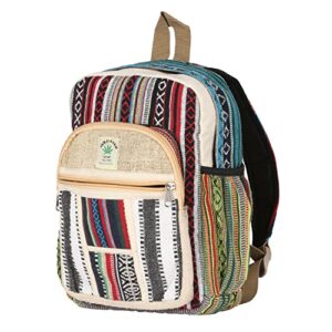 small 13" cotton stripe hemp backpack, hippie backpack, himalayan backpack, macboook 13" backpack, hippie backpack, trekking backpack, traveling backpack, nepali backpack (small 13")