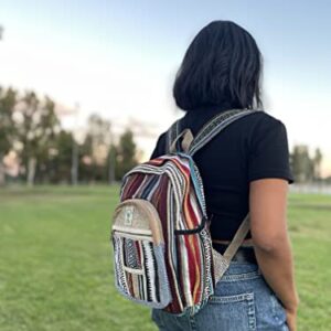 Small 13" Cotton stripe hemp backpack, hippie backpack, himalayan backpack, macboook 13" backpack, hippie backpack, trekking backpack, traveling backpack, nepali backpack (SMALL 13")