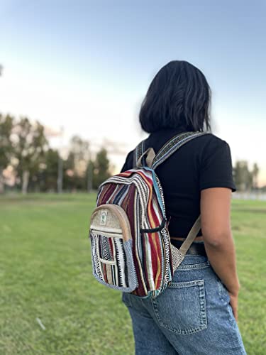 Small 13" Cotton stripe hemp backpack, hippie backpack, himalayan backpack, macboook 13" backpack, hippie backpack, trekking backpack, traveling backpack, nepali backpack (SMALL 13")