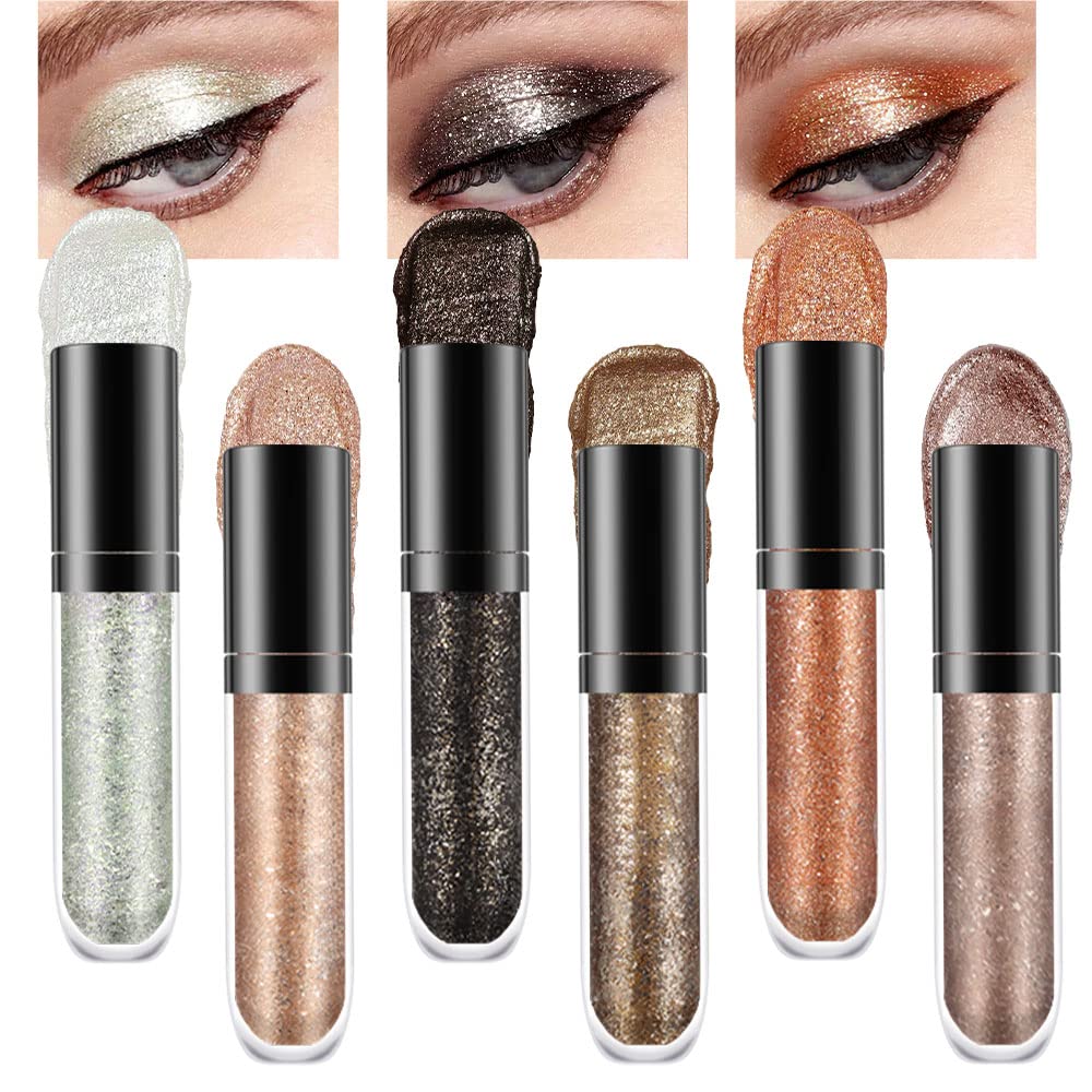 6 Colors Liquid Glitter Eyeliner,Glitter Eyeshadow ,Waterproof Long Lasting Makeup Kits (A)