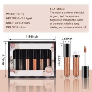 6 Colors Liquid Glitter Eyeliner,Glitter Eyeshadow ,Waterproof Long Lasting Makeup Kits (A)