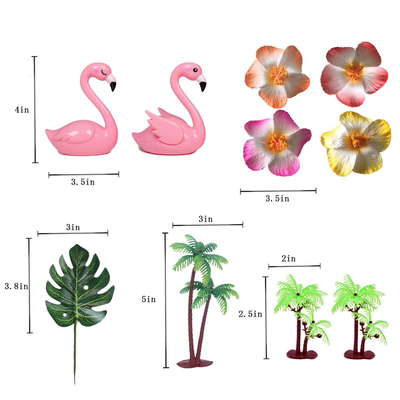 Flamingo Cake Toppers Artificial Flower Palm Leaves Cake Decoration for Birthday Summer Tropical Hawaiian Themed Party Supplies (Two Flamingo)