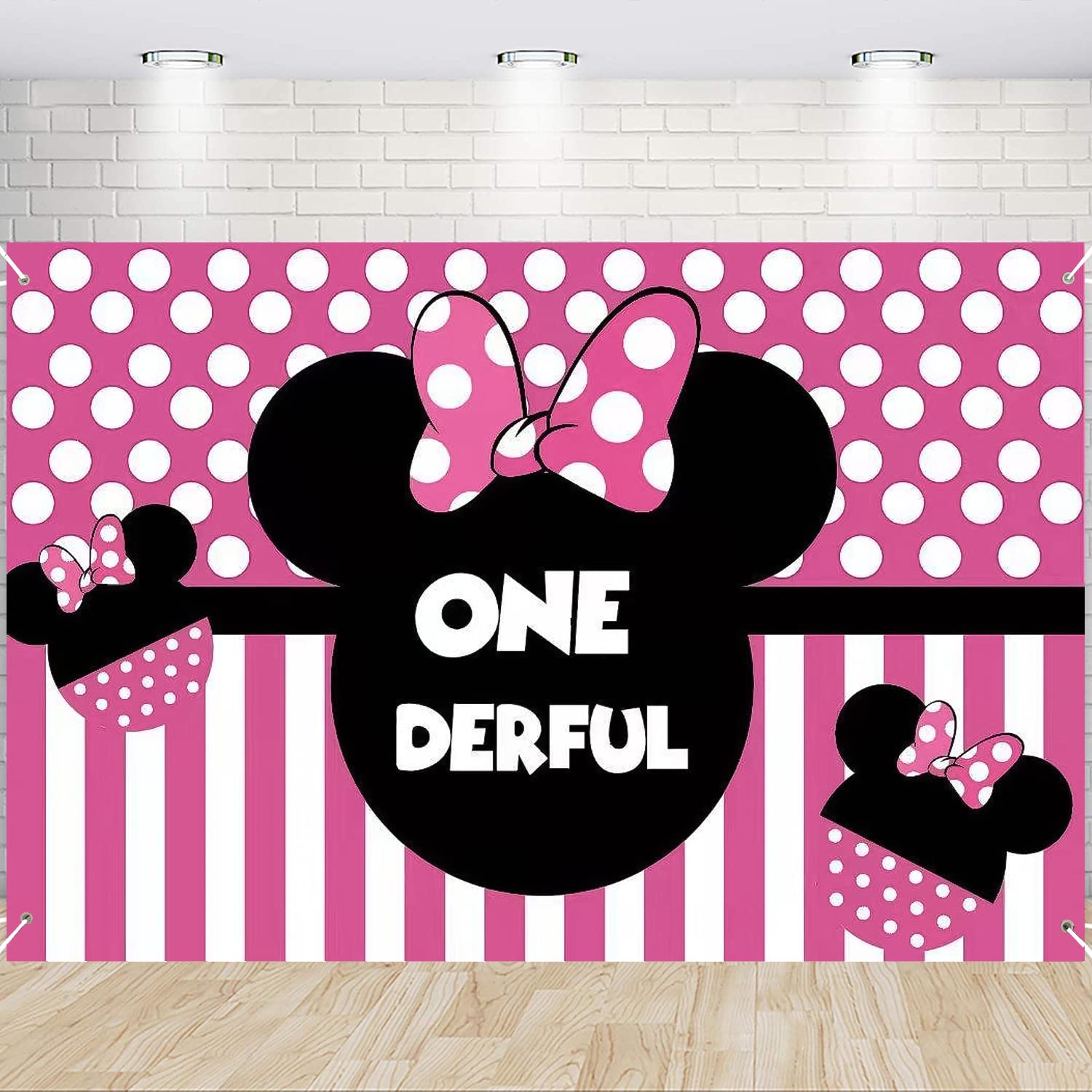 HIPEEWO Minnie 1st Birthday Party Supplies - Minnie Theme Mouse Birthday Decorations Include Banner, Balloons Arch, Backdrop, Tablecloth, Headband, Welcome Door Sign, Minnie First Birthday Party Decor