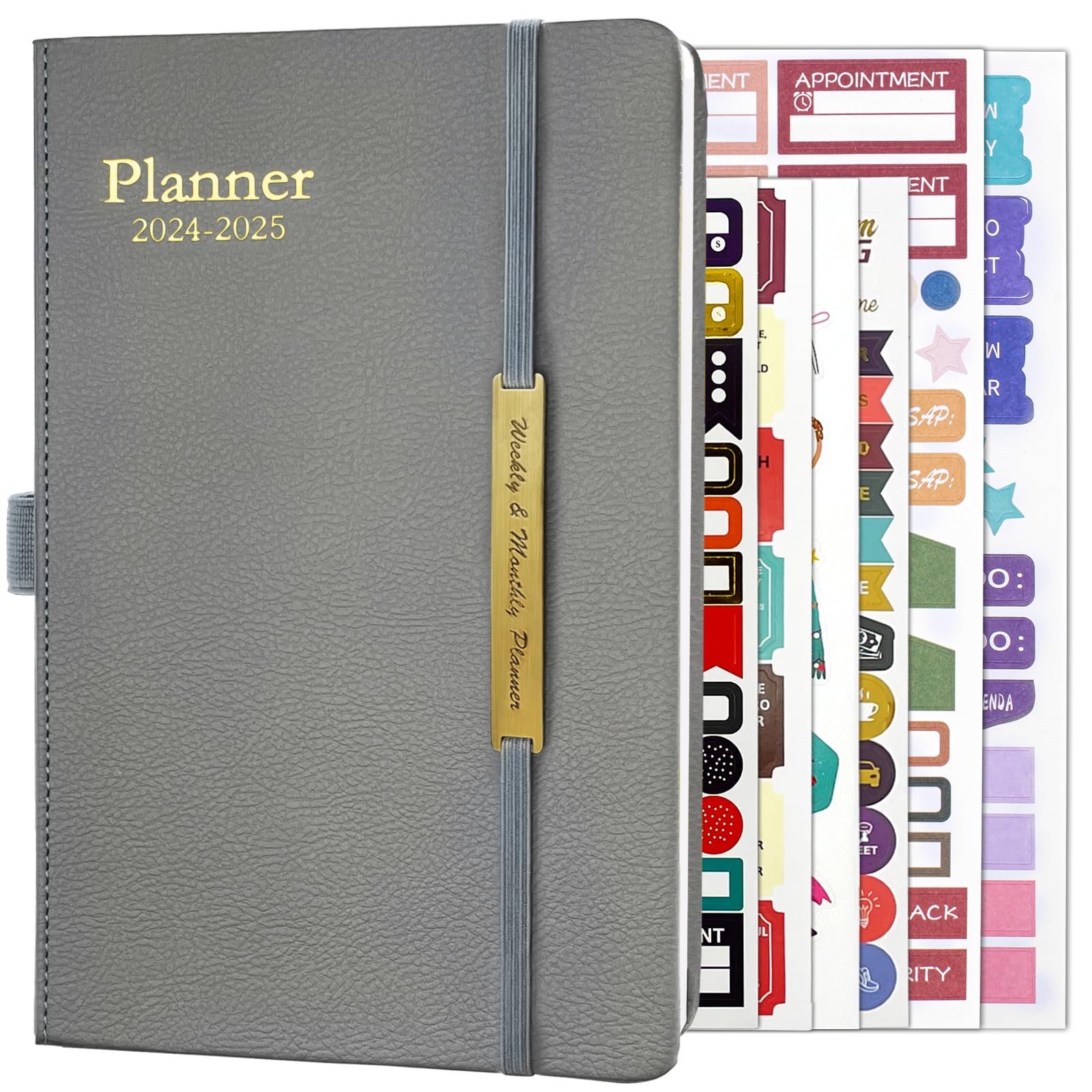 2024-2025 Leather Planner Weekly and Monthly,18 Months Calendar book,2024 Academic Planner From Jan. 2024 - Jun. 2025,2024 Appointment Book,Daily Agenda,Yearly Teachers Planner(5.7 X 8.3" Grey)