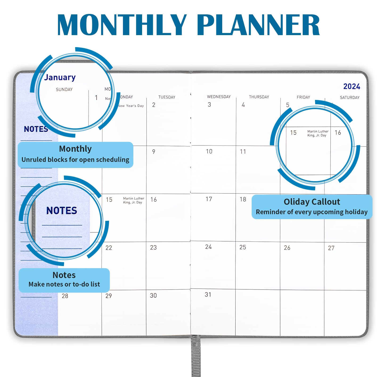 2024-2025 Leather Planner Weekly and Monthly,18 Months Calendar book,2024 Academic Planner From Jan. 2024 - Jun. 2025,2024 Appointment Book,Daily Agenda,Yearly Teachers Planner(5.7 X 8.3" Grey)