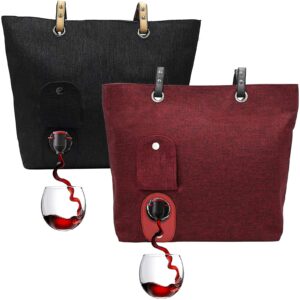 PortoVino Beach City Wine Tote with Hidden, Leakproof & Insulated Compartment, Holds 2 Bottles of Wine! Great for Travel, BYOB Restaurant, Party, Dinner, (Black) and Burgundy Beach City Wine Tote w