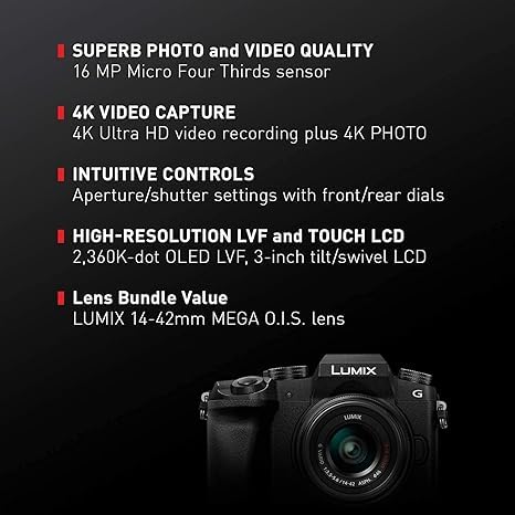 Panasonic LUMIX G7 4K Digital Camera, with LUMIX G Vario 14-42mm Mega O.I.S. Lens, Advanced Accessory and Travel Bundle (3 Years Panasonic Warranty) (Silver)