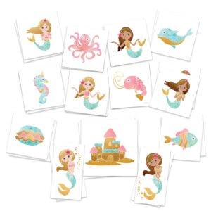 fashiontats young mermaid temporary tattoos | pack of 39| made in the usa | skin safe | party supplies & favors | removable