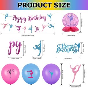 36 Pieces Gymnastics Party Supplies Decoration 2 Gymnastics Birthday Banner 3 Table Honeycomb Centerpieces 12 Cupcake Topper 1 Cake Topper 18 Latex Balloons for Baby Shower Gender Reveal Party Favors