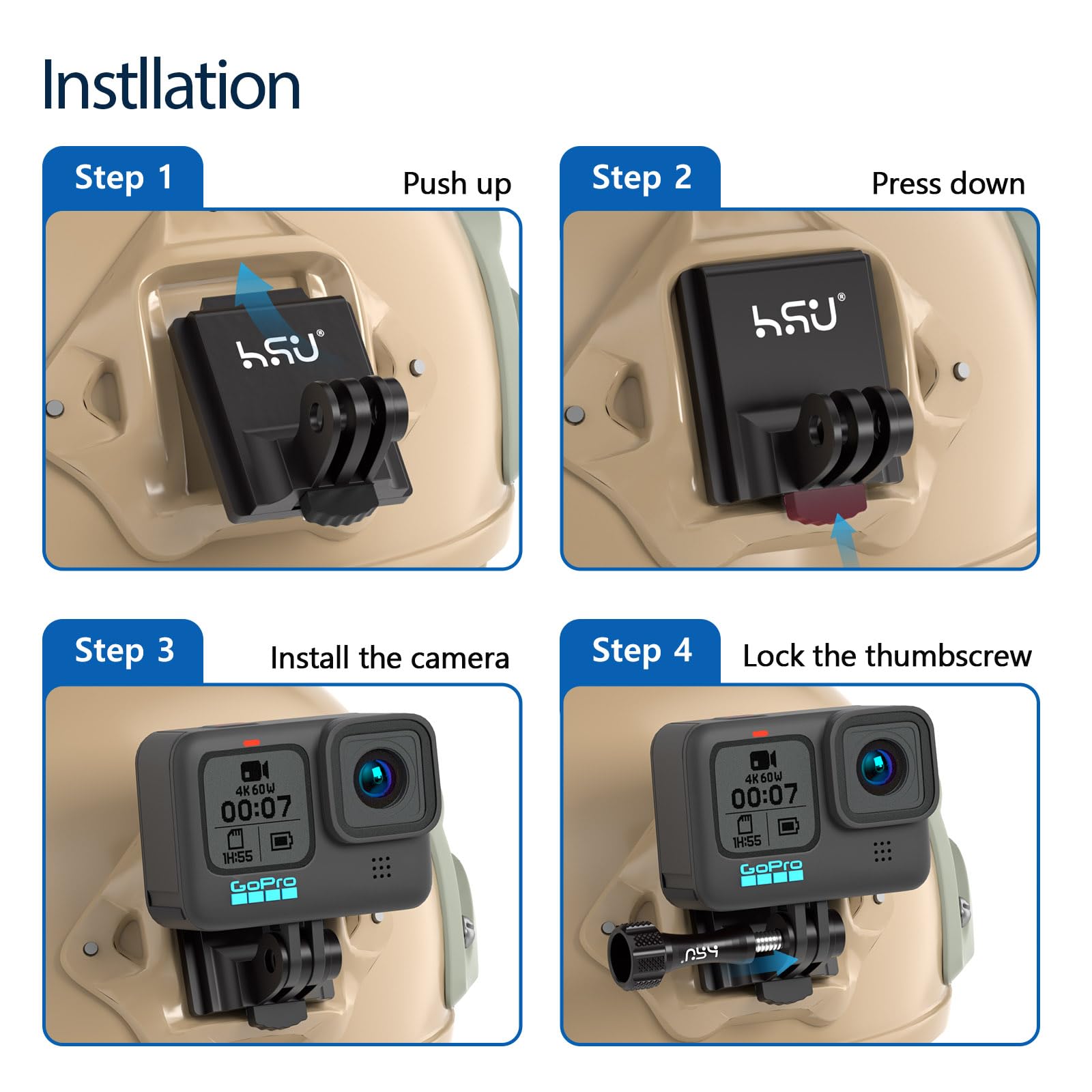 HSU Aluminum NVG Helmet Mount with Aluminum Thumbscrew Compatible with GoPro Hero 12/11/ 10 Black, Hero 9/8/7/6/5/4, Tactical Helmet for DJI Osmo Action 2,Insta360 ONE R/AKASO and Most Action Cameras